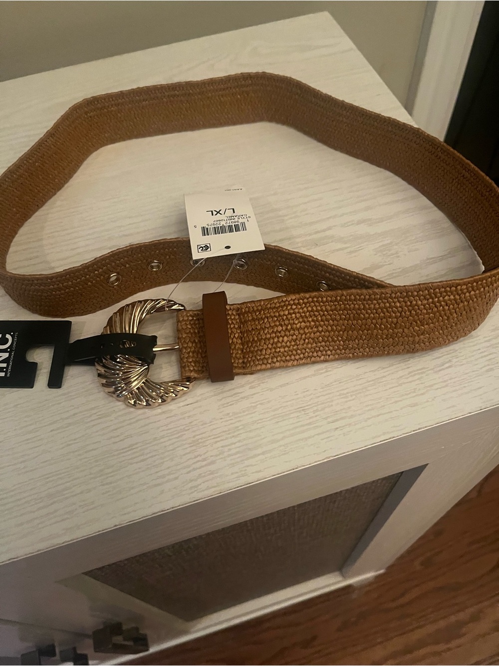Woven Tan Women's Fashion Belt with Gold-Tone Rope Buckle